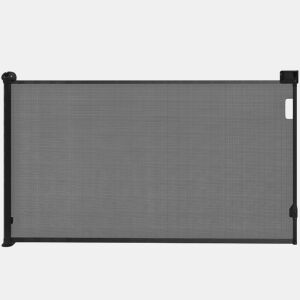 PawHut Barreira para Cães Retrátil 0-144 cm Barreira para Cães Pequenos Extensível Barreira de Segurança para Animais de Estimação com Fecho para Escadas Portas Corredores Preto