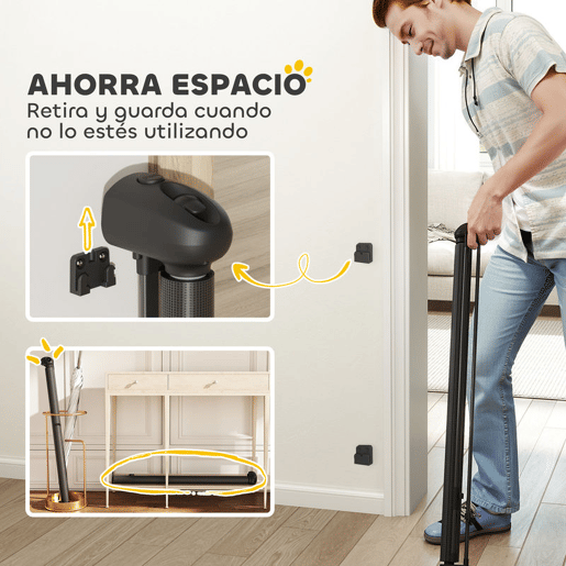PawHut Barreira para Cães Retrátil 0-144 cm Barreira para Cães Pequenos Extensível Barreira de Segurança para Animais de Estimação com Fecho para Escadas Portas Corredores Preto