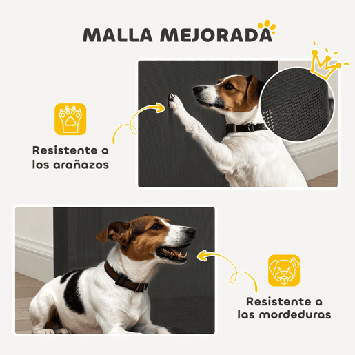 PawHut Barreira para Cães Retrátil 0-144 cm Barreira para Cães Pequenos Extensível Barreira de Segurança para Animais de Estimação com Fecho para Escadas Portas Corredores Preto