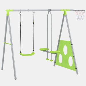 AIYAPLAY Baloiços para Crianças de +3 Anos 4 em 1 Baloiços Jardim Exterior com Baloiço Planador Baliza de Futbol e Aro de Basquetebol Verde