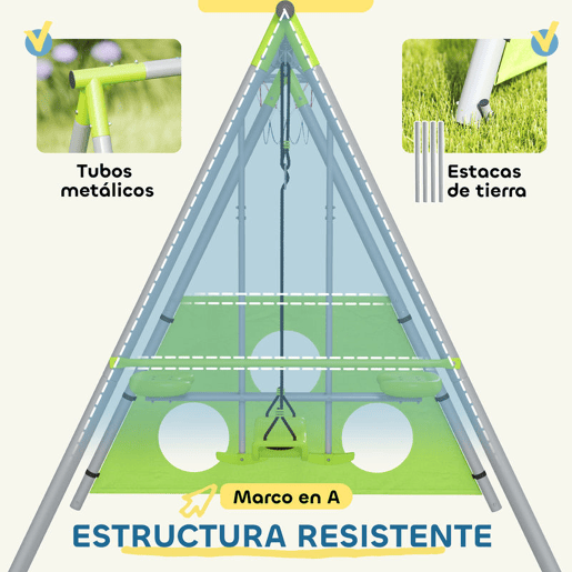 AIYAPLAY Baloiços para Crianças de +3 Anos 4 em 1 Baloiços Jardim Exterior com Baloiço Planador Baliza de Futbol e Aro de Basquetebol Verde