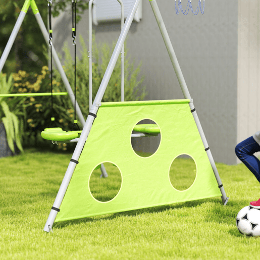 AIYAPLAY Baloiços para Crianças de +3 Anos 4 em 1 Baloiços Jardim Exterior com Baloiço Planador Baliza de Futbol e Aro de Basquetebol Verde