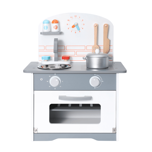 Cozinha multifuncional infantil - Oryxearth-40x24.5x50cm - madeira - espátula e panela - cinza