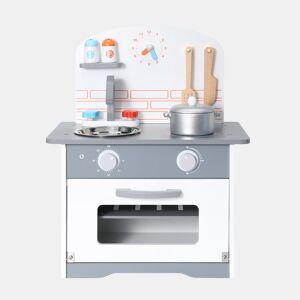 Cozinha multifuncional infantil - Oryxearth-40x24.5x50cm - madeira - espátula e panela - cinza
