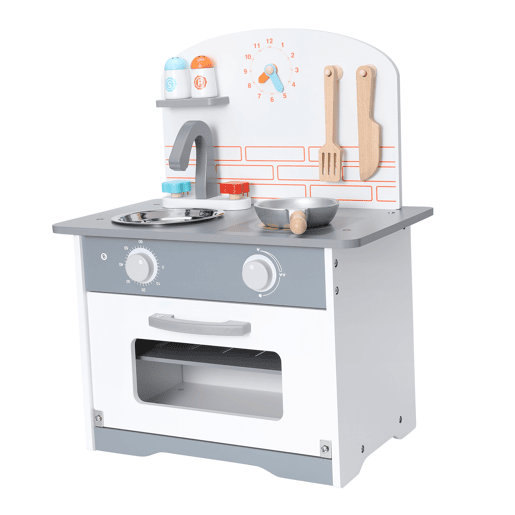 Cozinha multifuncional infantil - Oryxearth-40x24.5x50cm - madeira - espátula e panela - cinza