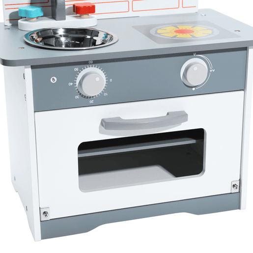 Cozinha multifuncional infantil - Oryxearth-40x24.5x50cm - madeira - espátula e panela - cinza