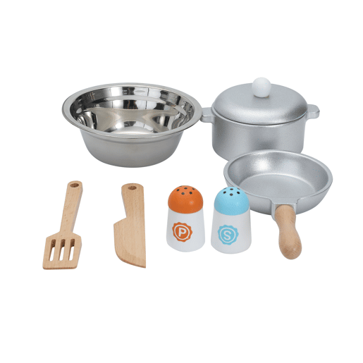 Cozinha multifuncional infantil - Oryxearth-40x24.5x50cm - madeira - espátula e panela - cinza
