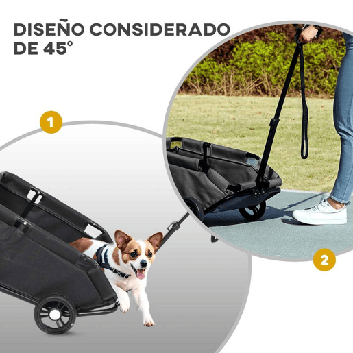 PawHut Carrinho para Cães Dobrável Carrinho para Animais de Estimação Carrinho para Cães Miniatura com Barra de Empurre Ajustável Desenho Aberto Almofada Bolsa de Armazenamento e Rodas 53x45x28 cm Preto