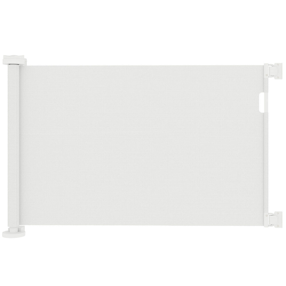 Pawhut barrera de seguridad para perros retráctil 0-136 cm puerta para perros pequeños extensible con interruptor de cierre red de seguridad para