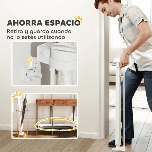PawHut Barreira de Segurança para Cães Retrátil 0-136 cm Barreira para Cães Pequenos Extensível com Botão de Fecho Porta de Segurança para Corredores Escadas Interiores e Exteriores Branco