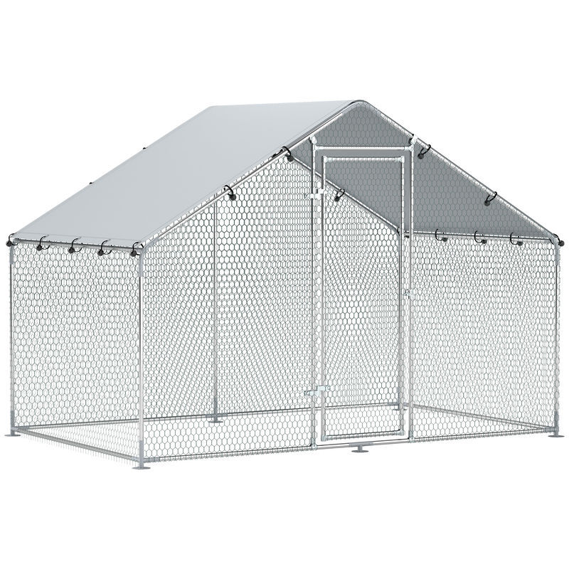 Pawhut gallinero para exterior grande 3x1,7x1,9 m gallinero de acero galvanizado puerta con doble cierre, cubierta tela oxford anti-uv e impermeable