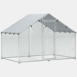 PawHut Galinheiro Exterior Grande 3x1,7x1,9 m em Aço Galvanizado com Porta de Duplo Fecho, Cobertura em Tecido Oxford Anti-UV e Impermeável, Design Acessível para 5-8 Galinhas ou Coelhos Prateado