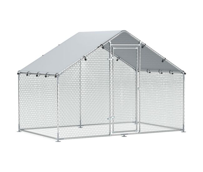 Pawhut gallinero para exterior grande 3x1,7x1,9 m gallinero de acero galvanizado puerta con doble cierre, cubierta tela oxford anti-uv e impermeable