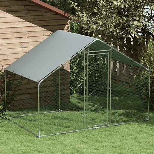 PawHut Galinheiro Exterior Grande 3x1,7x1,9 m em Aço Galvanizado com Porta de Duplo Fecho, Cobertura em Tecido Oxford Anti-UV e Impermeável, Design Acessível para 5-8 Galinhas ou Coelhos Prateado