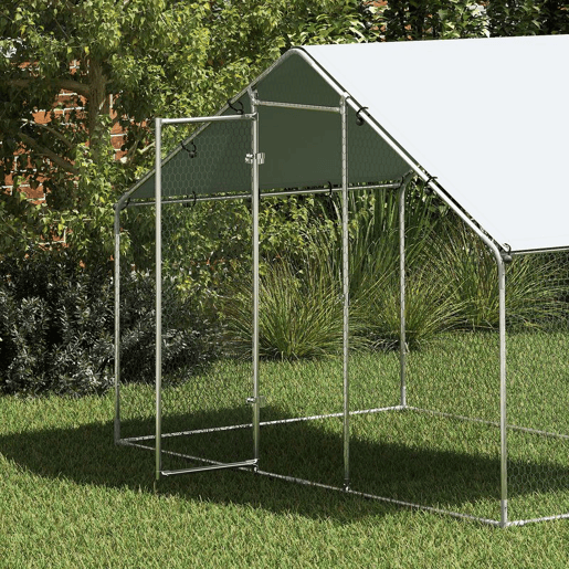 PawHut Galinheiro Exterior Grande 3x1,7x1,9 m em Aço Galvanizado com Porta de Duplo Fecho, Cobertura em Tecido Oxford Anti-UV e Impermeável, Design Acessível para 5-8 Galinhas ou Coelhos Prateado