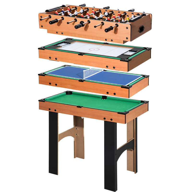 Homcom mesa multijuegos 4 en 1 mesa de juego para niños +6 años futbolines para niños mesita de billar y ping-pong 92x78x80 natural y negro