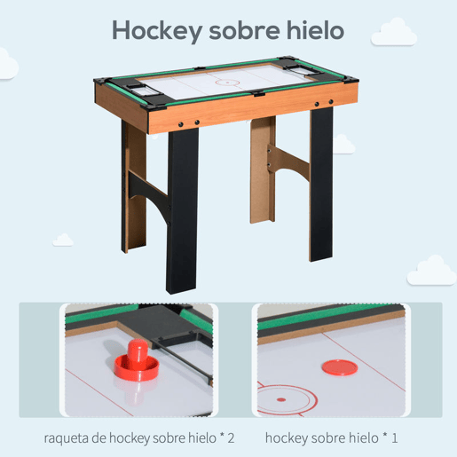 HOMCOM Mesa Multi-Jogos 4 em 1 Mesa de Jogos para Crianças acima de 6 Anos Matraquilho para Crianças Mesa de Bilhar Mesa de Ping-Pong e Hóquei de Mesa 87x43x73 cm Madeira e Preto