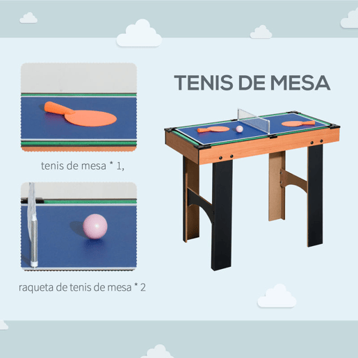 HOMCOM Mesa Multi-Jogos 4 em 1 Mesa de Jogos para Crianças acima de 6 Anos Matraquilho para Crianças Mesa de Bilhar Mesa de Ping-Pong e Hóquei de Mesa 87x43x73 cm Madeira e Preto