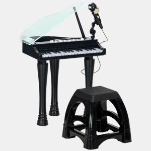 AIYAPLAY Piano Eletrónico para Crianças com 32 Teclas Piano com Microfone Banco Luzes 22 Músicas 4 Tons Pés Amovíveis e Volume Ajustável 37x30,5x60,4 cm Preto