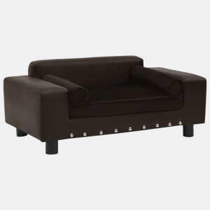 vidaXL Sofá para cães 81x43x31 cm pelúcia e couro artificial castanho