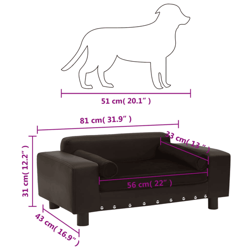 vidaXL Sofá para cães 81x43x31 cm pelúcia e couro artificial castanho