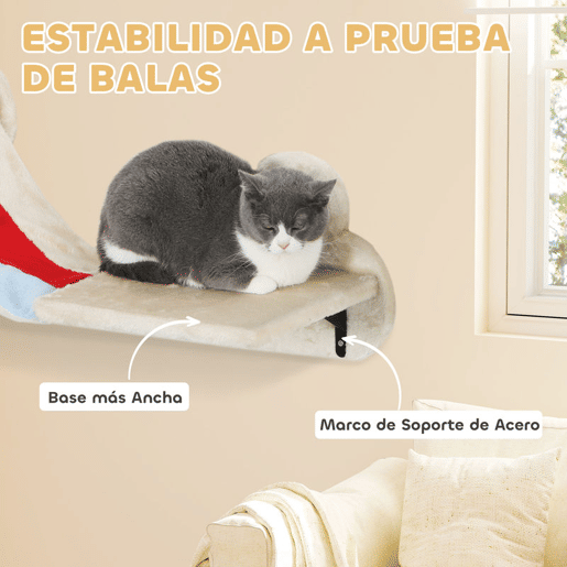 PawHut Conjunto de Prateleiras de Escalada para Gatos de 6 Peças Tema Céu Prateleiras para Gatos com Redes Plataformas Escadas Tábua de Arranhar Poste de Sisal e Estrelas de Brinquedo Bege
