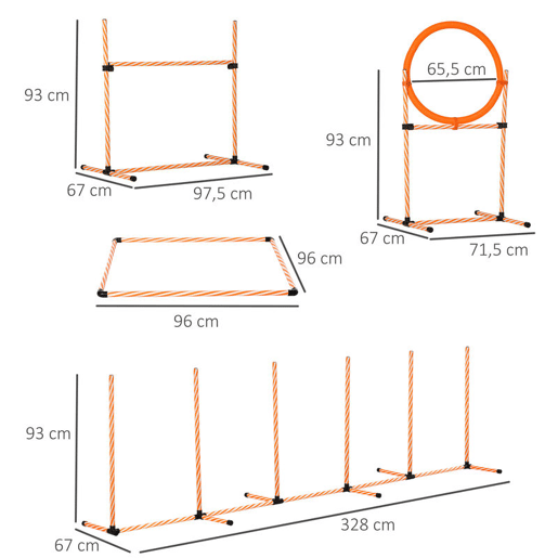 PawHut Conjunto de Treino de Agilidade para Cães de 4 Peças Kit Treino Agility para Cães com Slalom Área de Pausa Barreiras e Anel de Salto Laranja