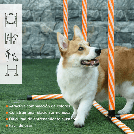 PawHut Conjunto de Treino de Agilidade para Cães de 4 Peças Kit Treino Agility para Cães com Slalom Área de Pausa Barreiras e Anel de Salto Laranja