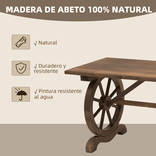 Outsunny Mesa de Jardim de Madeira Mesa de Exterior 110x60x65 cm com Pés em Forma de Rodas Carga 100 kg Mesa de Refeição Pátio Madeira Carbonizada