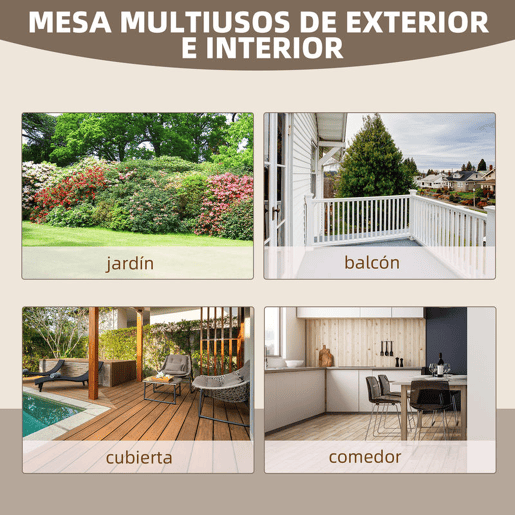 Outsunny Mesa de Jardim de Madeira Mesa de Exterior 110x60x65 cm com Pés em Forma de Rodas Carga 100 kg Mesa de Refeição Pátio Madeira Carbonizada