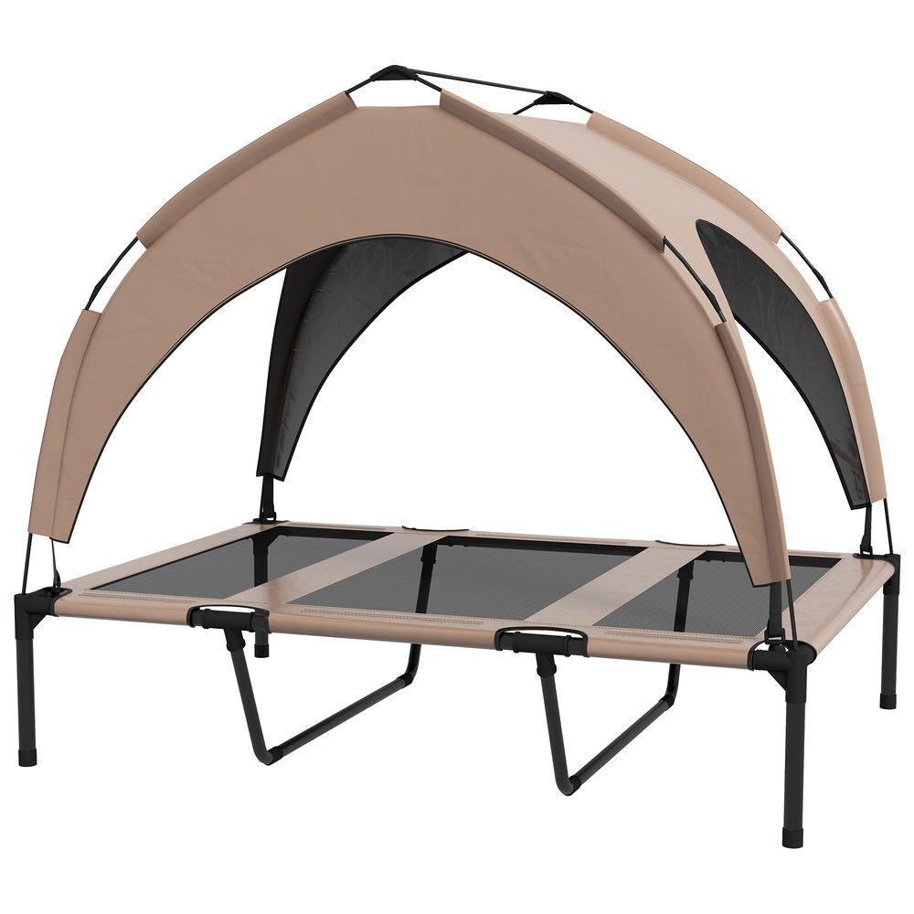 Pawhut cama para perros elevada con toldo, cama para perros grandes, refrescante y transpirable, 106x76x94 cm, con marco de acero y bolsa de transporte, para interior y exterior, café