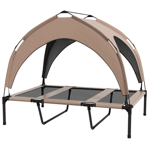 PawHut Cama para Cães Elevada com Toldo Cama para Cães Médios com Estrutura de Aço e Bolsa de Transporte para Interior e Exterior 106x76x94 cm Marrom Claro PawHut Cama para Cães Elevada com Toldo Cama para Cães Médios com Estrutura de Aço e Bolsa de Transporte para Interior e Exterior 106x76x94 cm Marrom Claro
