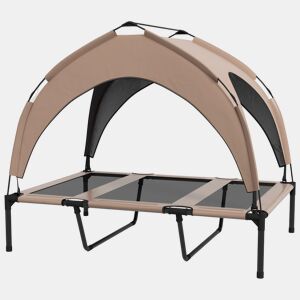 PawHut Cama para Cães Elevada com Toldo Cama para Cães Médios com Estrutura de Aço e Bolsa de Transporte para Interior e Exterior 106x76x94 cm Marrom Claro