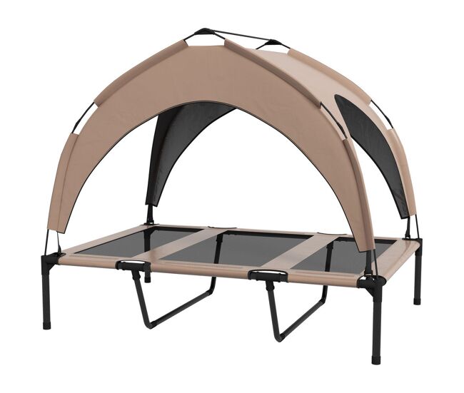 Pawhut cama para perros elevada con toldo, cama para perros grandes, refrescante y transpirable, 106x76x94 cm, con marco de acero y bolsa de transporte, para interior y exterior, café