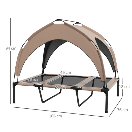PawHut Cama para Cães Elevada com Toldo Cama para Cães Médios com Estrutura de Aço e Bolsa de Transporte para Interior e Exterior 106x76x94 cm Marrom Claro PawHut Cama para Cães Elevada com Toldo Cama para Cães Médios com Estrutura de Aço e Bolsa de Transporte para Interior e Exterior 106x76x94 cm Marrom Claro