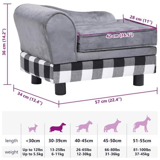 vidaXL Sofá para cães 57x34x36 cm pelúcia cinzento vidaXL Sofá para cães 57x34x36 cm pelúcia cinzento