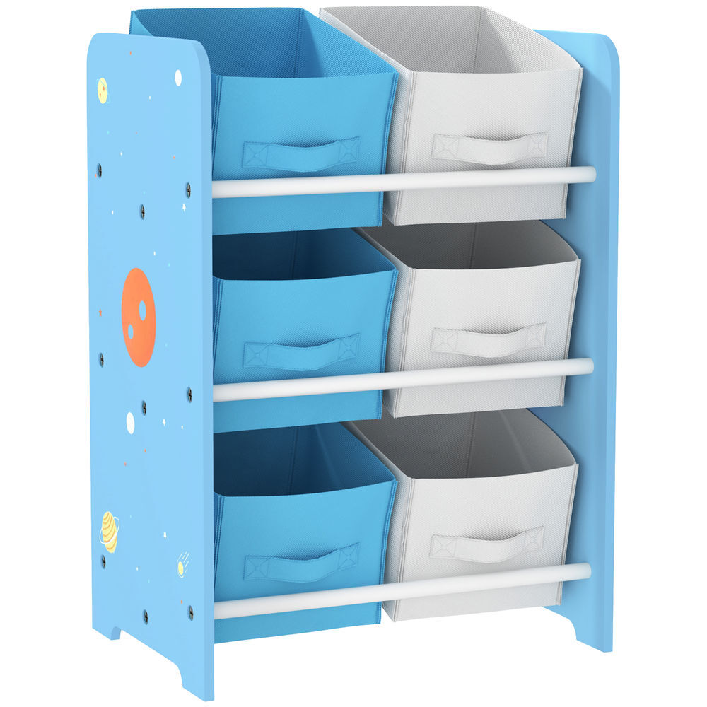 Aiyaplay estantería infantil para niños de +3 años estantería para juguetes con 6 cajas de tela no tejida extraíbles organizador de juguetes para dormitorio guardería 43x30x60 cm azul