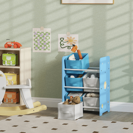 AIYPLAY Estante para Brinquedos com 6 Caixas de Tecido não Tecido Amovíveis Organizador de Brinquedos para Dormitório Escola Infantil 43x30x60 cm Azul