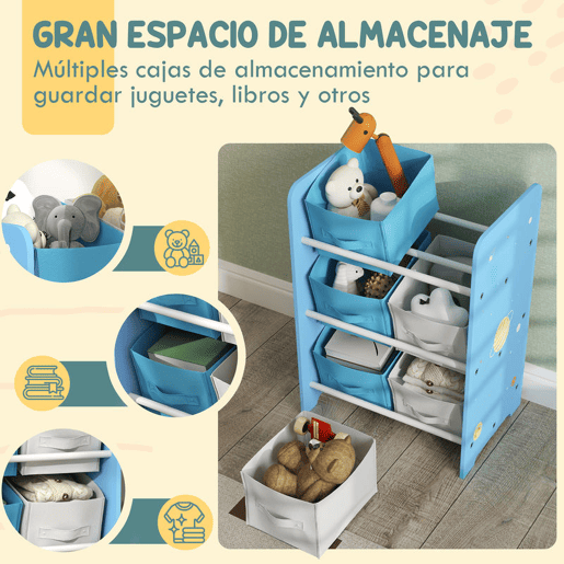 AIYPLAY Estante para Brinquedos com 6 Caixas de Tecido não Tecido Amovíveis Organizador de Brinquedos para Dormitório Escola Infantil 43x30x60 cm Azul