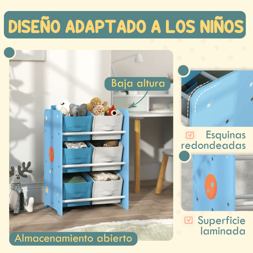 AIYPLAY Estante para Brinquedos com 6 Caixas de Tecido não Tecido Amovíveis Organizador de Brinquedos para Dormitório Escola Infantil 43x30x60 cm Azul