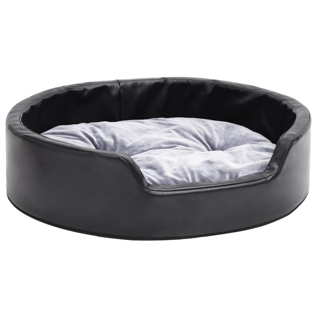 Vidaxl cama para perros felpa y cuero sintético negro gris 69x59x19 cm