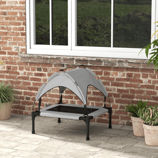 awHut Cama para Cães Elevada com Toldo Cama para Cães Médios com Estrutura de Aço e Bolsa de Transporte para Interior e Exterior 76x61x69,5 cm Cinzento Claro