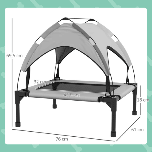 awHut Cama para Cães Elevada com Toldo Cama para Cães Médios com Estrutura de Aço e Bolsa de Transporte para Interior e Exterior 76x61x69,5 cm Cinzento Claro