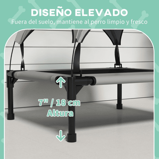 awHut Cama para Cães Elevada com Toldo Cama para Cães Médios com Estrutura de Aço e Bolsa de Transporte para Interior e Exterior 76x61x69,5 cm Cinzento Claro
