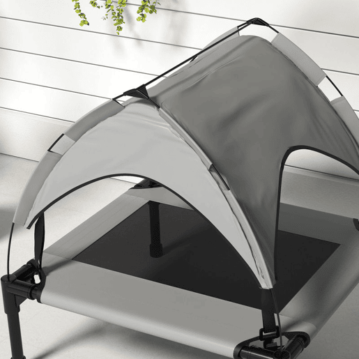 awHut Cama para Cães Elevada com Toldo Cama para Cães Médios com Estrutura de Aço e Bolsa de Transporte para Interior e Exterior 76x61x69,5 cm Cinzento Claro