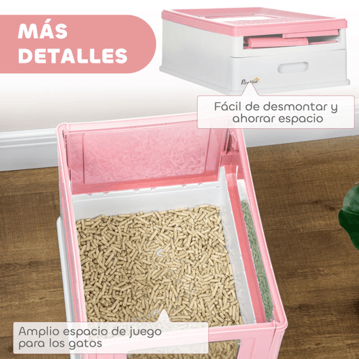 PawHut Caixa de Areia para Gatos Dobrável Caixa de Areia para Gatos Fechada com Cobertura Desmontável Bandeja Removível Teto Rebatível Porta de Entrada e Pá 47,5x35,5x36,7cm Rosa