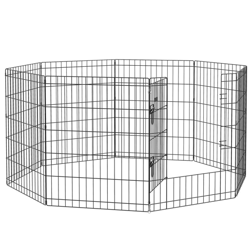 PawHut Parque para Cães 8 Painéis 76x61cm Dobráveis Gaiola Metálica para Animais de Estimação com Porta e Dupla Fechadura para Jardim Pátio Exterior Preto