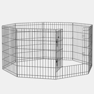 PawHut Parque para Cães 8 Painéis 76x61cm Dobráveis Gaiola Metálica para Animais de Estimação com Porta e Dupla Fechadura para Jardim Pátio Exterior Preto