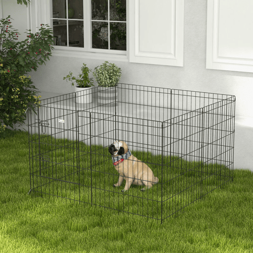 PawHut Parque para Cães 8 Painéis 76x61cm Dobráveis Gaiola Metálica para Animais de Estimação com Porta e Dupla Fechadura para Jardim Pátio Exterior Preto