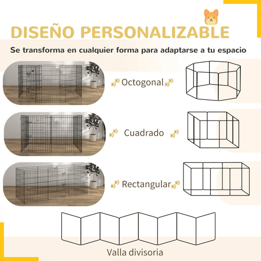 PawHut Parque para Cães 8 Painéis 76x61cm Dobráveis Gaiola Metálica para Animais de Estimação com Porta e Dupla Fechadura para Jardim Pátio Exterior Preto